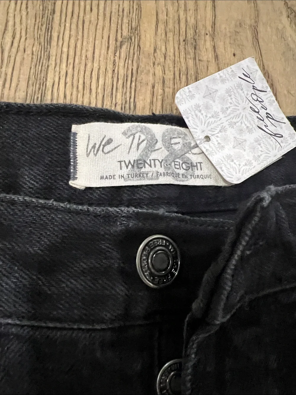 Free People Button Fly Distressed Black Denim Shorts Faded Size 28